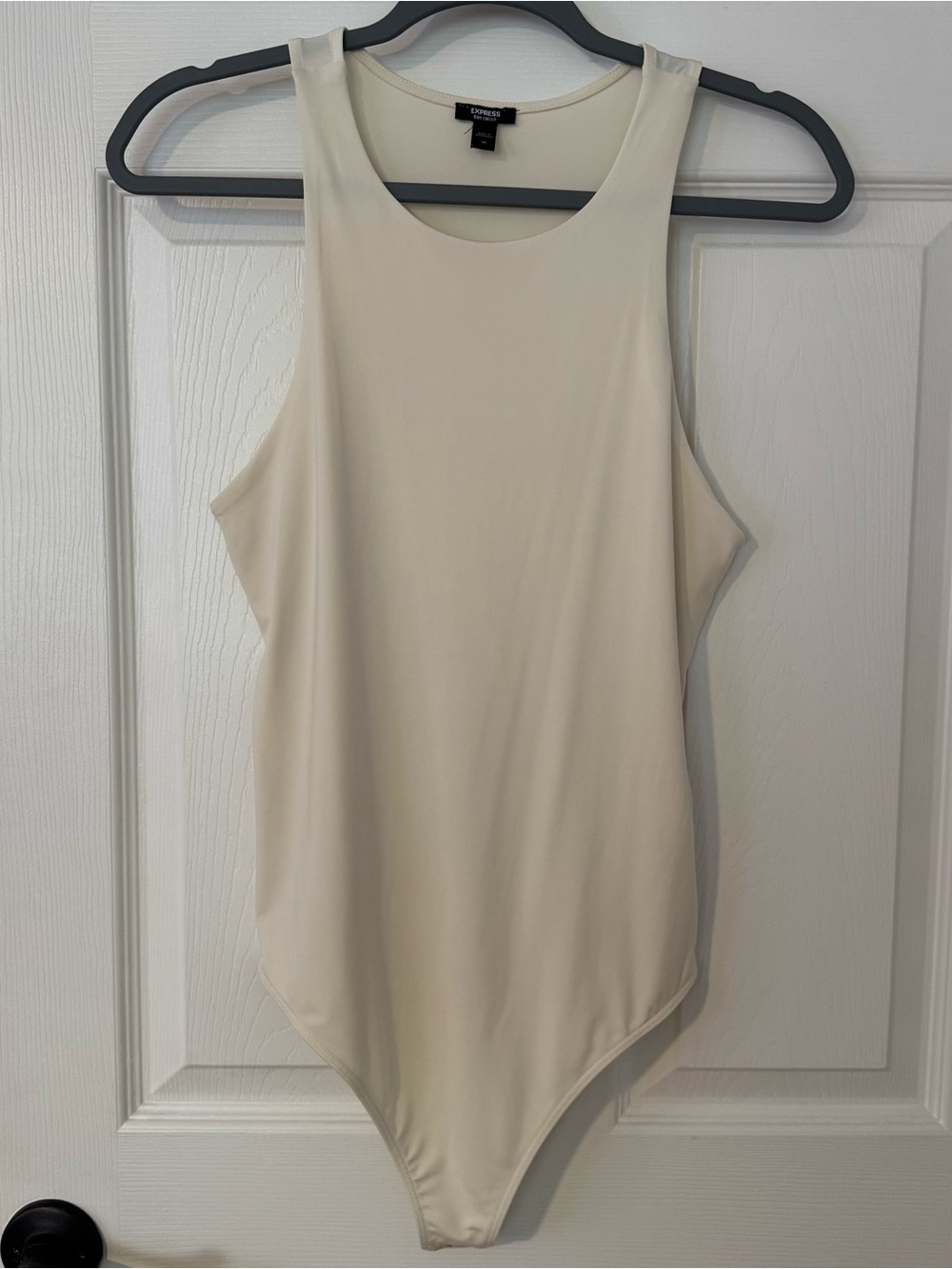Express Cream Scoop Neck Ribbed Bodysuit